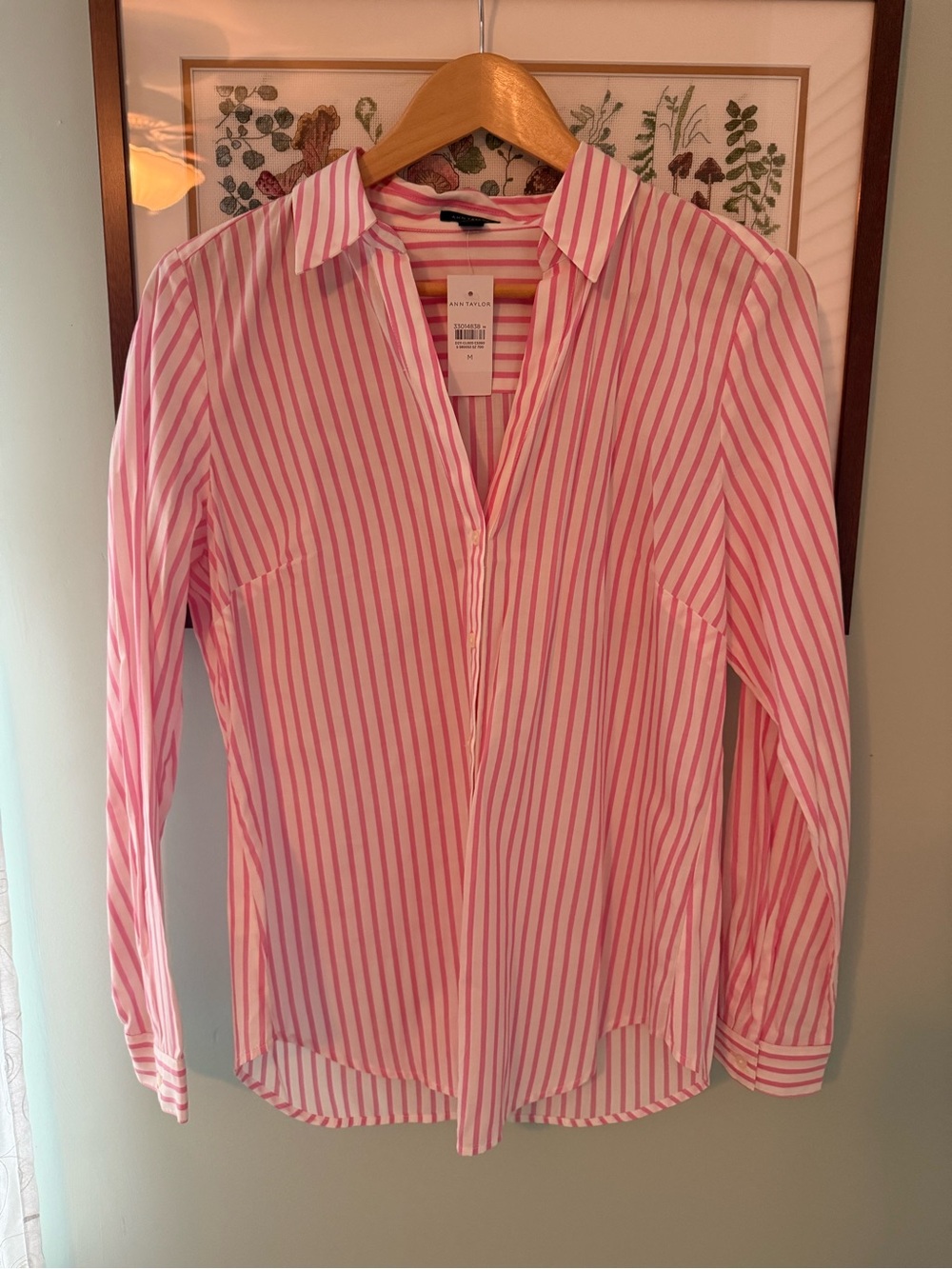 Pink Striped Ann Taylor Women's Button-Front Shirt - Classic Collared Top